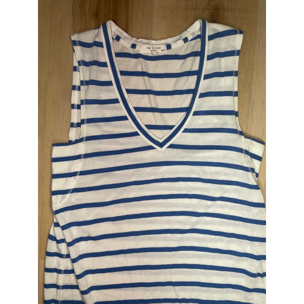 Rag & Bone Blue White Striped Sleeveless‎ V-Neck Maxi Dress XS Lyocell Cotton - Picture 9 of 10